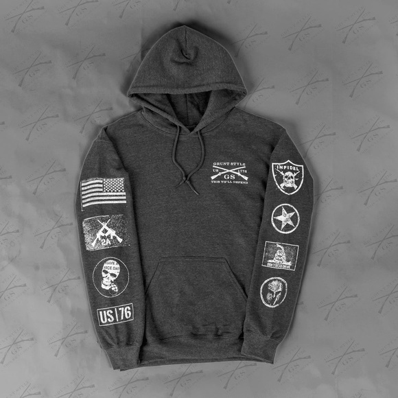 Grunt Style “Patches” hoodie sweatshirt grey L - Picture 1 of 8